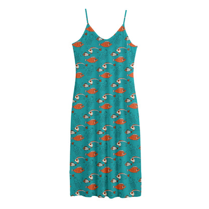 Fish And Jellyfish Pattern Print Jersey Midi Cami Dress
