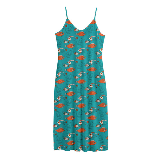 Fish And Jellyfish Pattern Print Jersey Midi Cami Dress