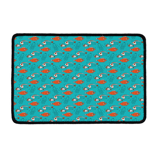 Fish And Jellyfish Pattern Print Kitchen Mat