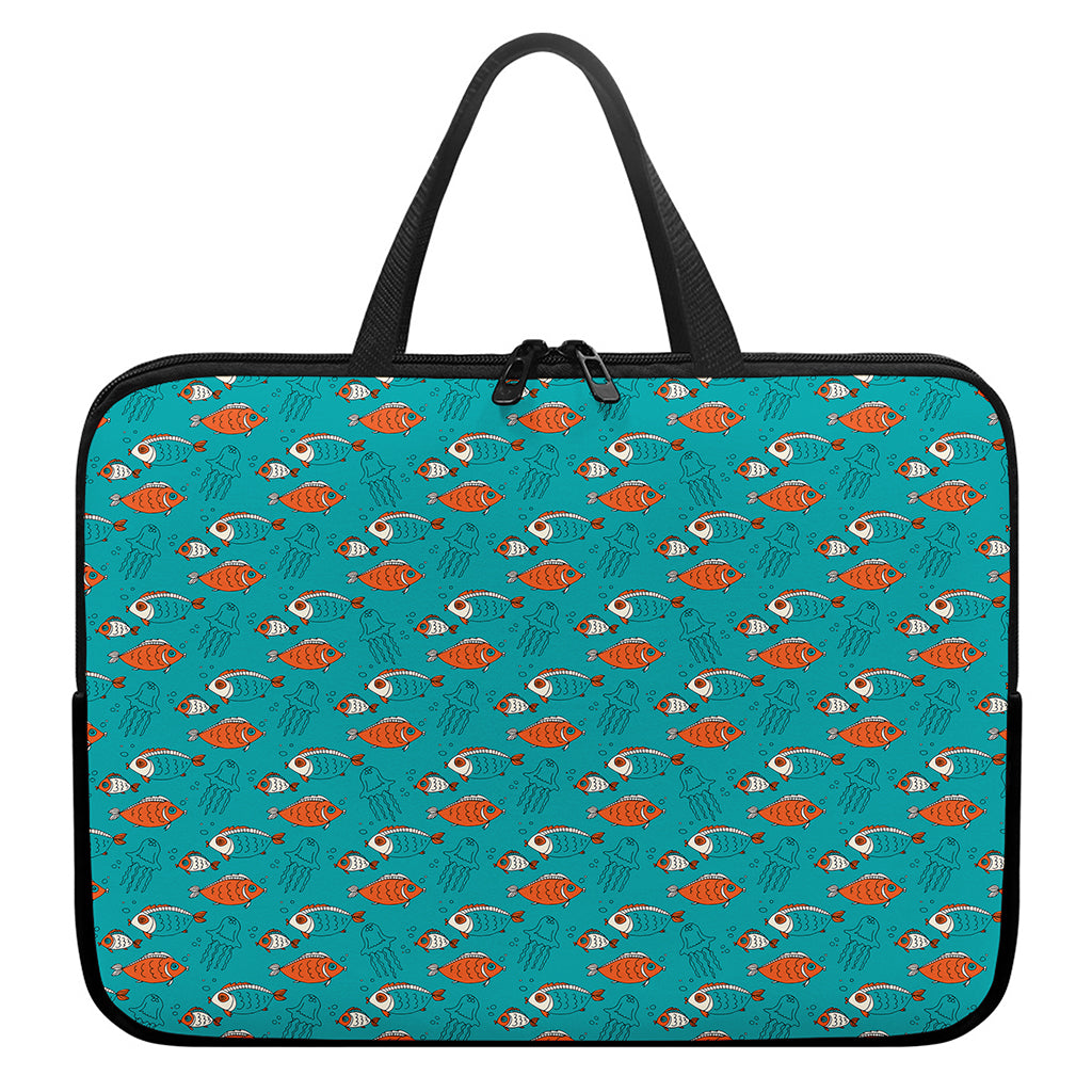 Fish And Jellyfish Pattern Print Laptop Sleeve With Handle