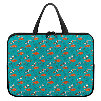 Fish And Jellyfish Pattern Print Laptop Sleeve With Handle