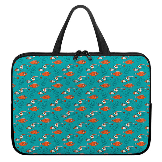 Fish And Jellyfish Pattern Print Laptop Sleeve With Handle