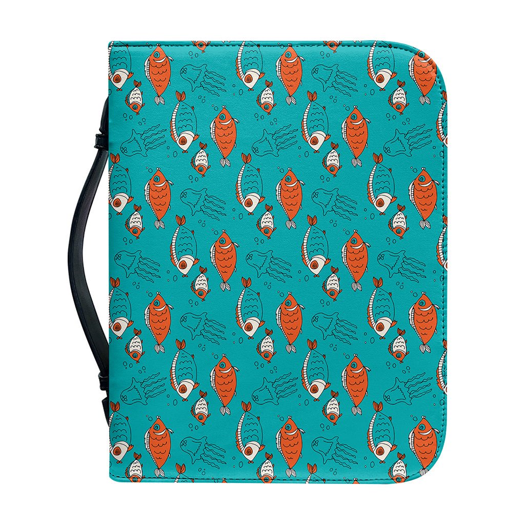 Fish And Jellyfish Pattern Print Leather Bible Cover