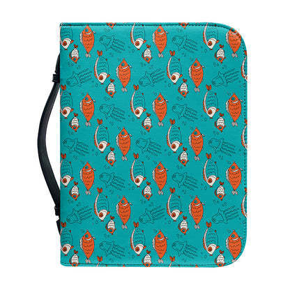 Fish And Jellyfish Pattern Print Leather Bible Cover
