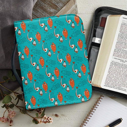 Fish And Jellyfish Pattern Print Leather Bible Cover