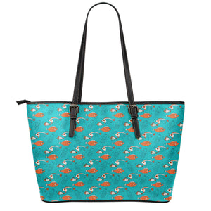 Fish And Jellyfish Pattern Print Leather Tote Bag