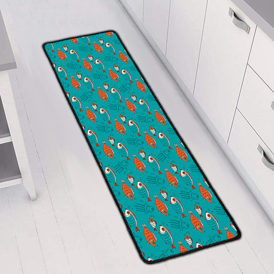 Fish And Jellyfish Pattern Print Long Kitchen Mat
