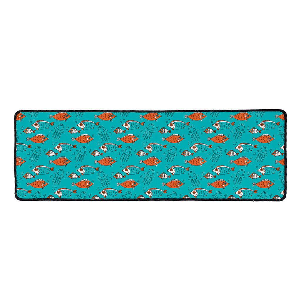 Fish And Jellyfish Pattern Print Long Kitchen Mat
