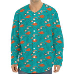 Fish And Jellyfish Pattern Print Long Sleeve Baseball Jersey