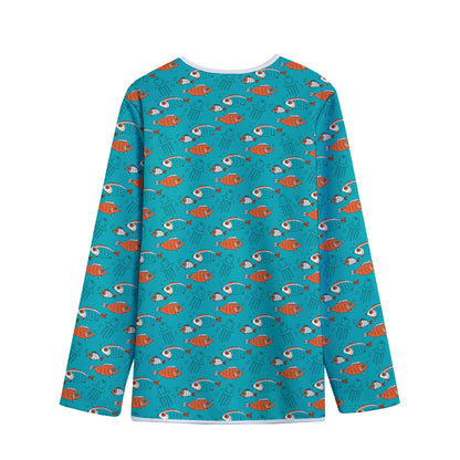 Fish And Jellyfish Pattern Print Long Sleeve Short Coat