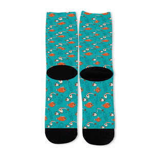 Fish And Jellyfish Pattern Print Long Socks