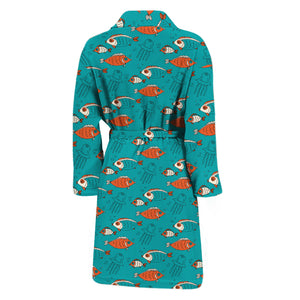 Fish And Jellyfish Pattern Print Men's Bathrobe