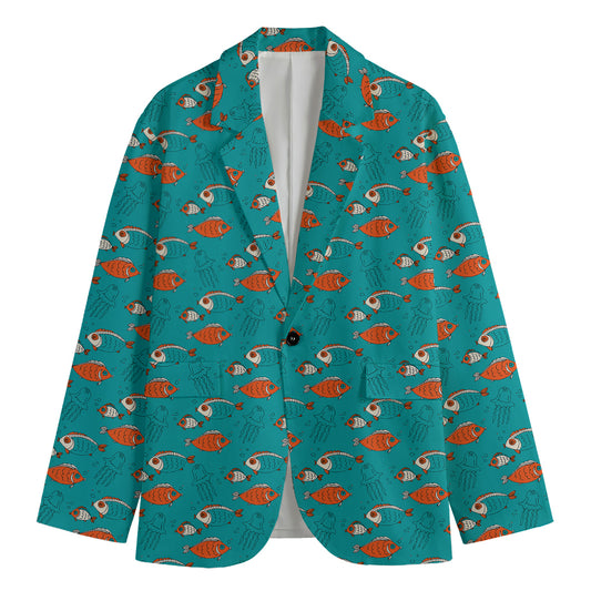 Fish And Jellyfish Pattern Print Men's Blazer