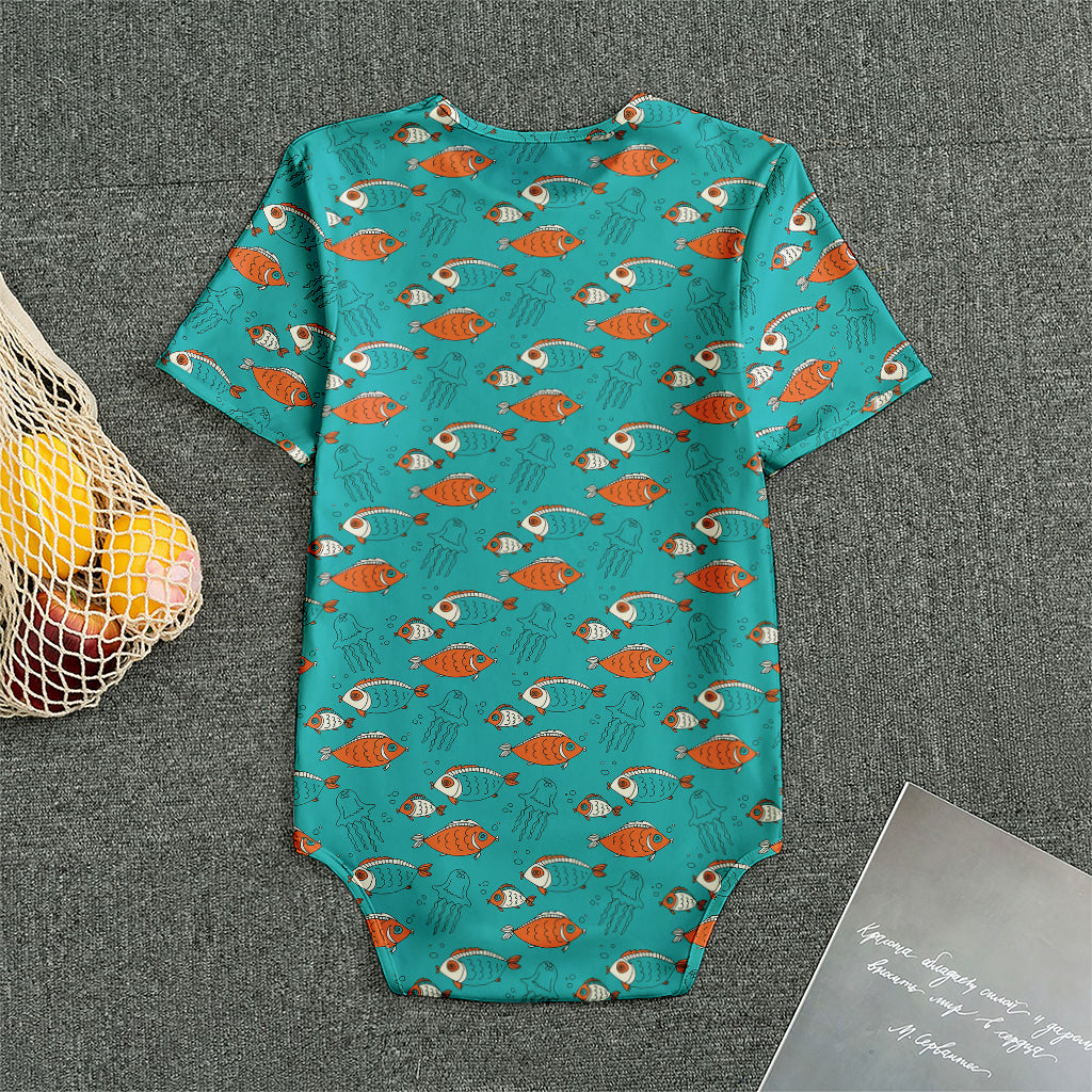 Fish And Jellyfish Pattern Print Men's Bodysuit