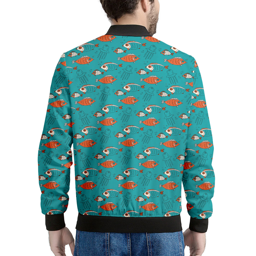 Fish And Jellyfish Pattern Print Men's Bomber Jacket