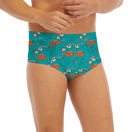 Fish And Jellyfish Pattern Print Men's Briefs