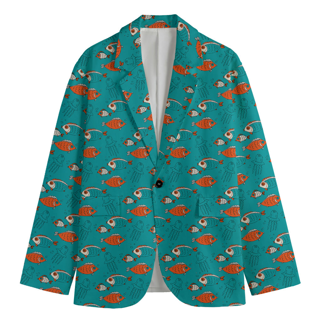 Fish And Jellyfish Pattern Print Men's Cotton Blazer