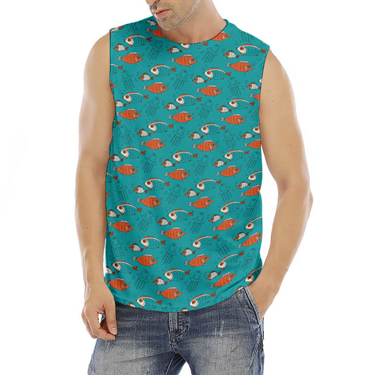 Fish And Jellyfish Pattern Print Men's Fitness Tank Top