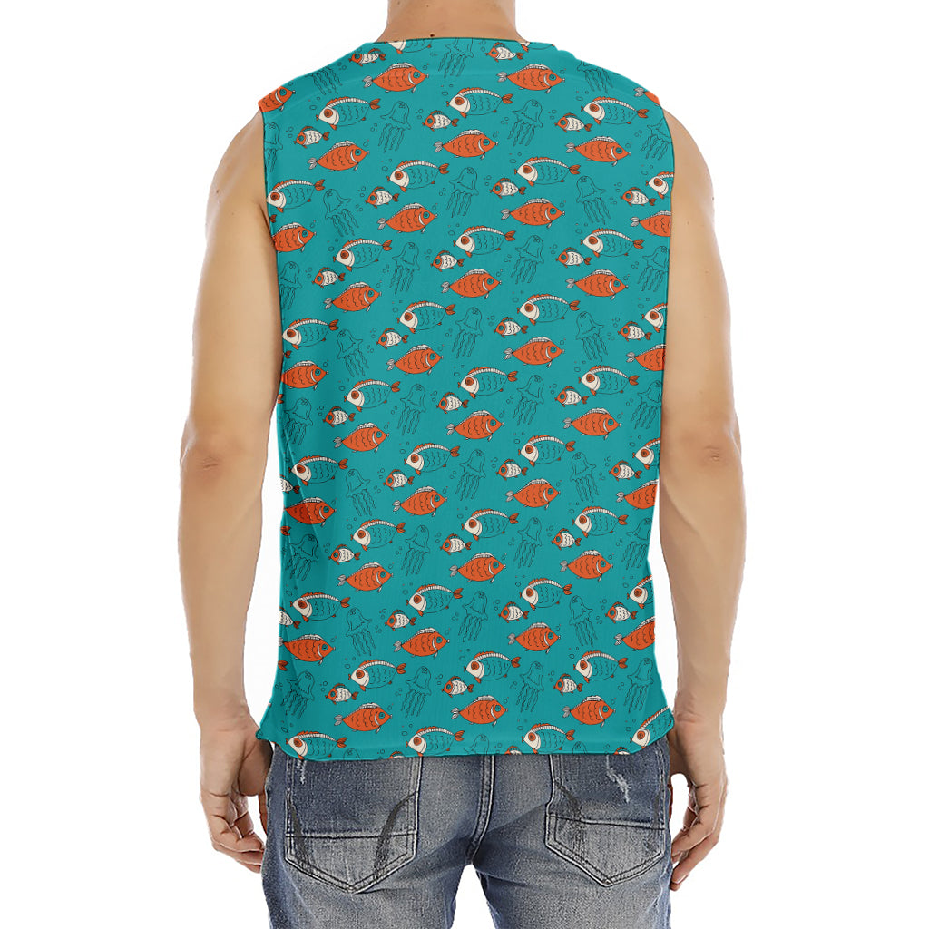 Fish And Jellyfish Pattern Print Men's Fitness Tank Top