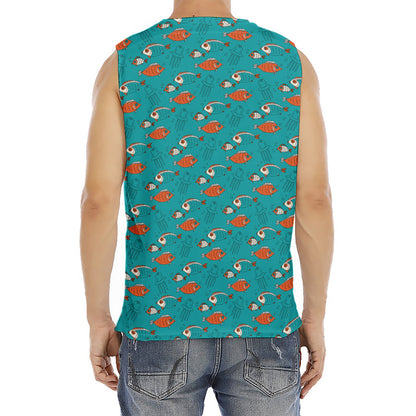 Fish And Jellyfish Pattern Print Men's Fitness Tank Top