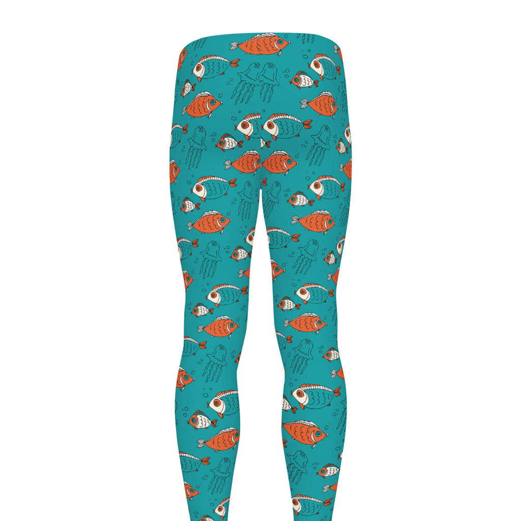 Fish And Jellyfish Pattern Print Men's leggings