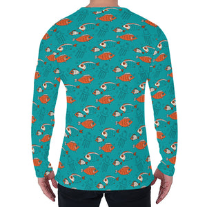 Fish And Jellyfish Pattern Print Men's Long Sleeve T-Shirt