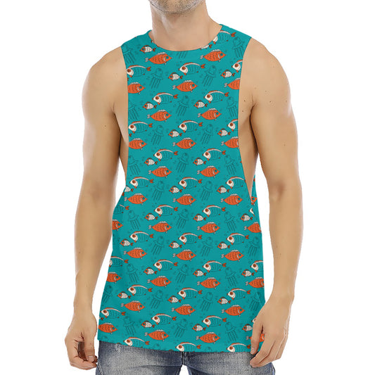 Fish And Jellyfish Pattern Print Men's Muscle Tank Top