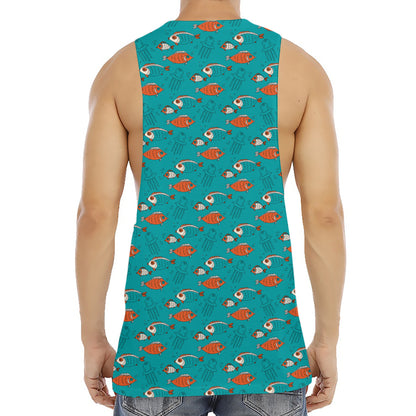 Fish And Jellyfish Pattern Print Men's Muscle Tank Top
