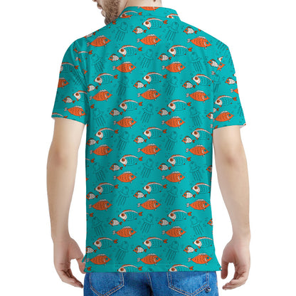 Fish And Jellyfish Pattern Print Men's Polo Shirt