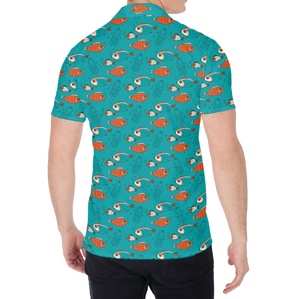 Fish And Jellyfish Pattern Print Men's Shirt