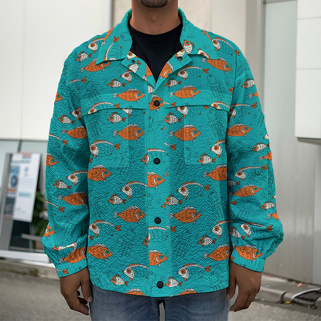 Fish And Jellyfish Pattern Print Men's Shirt Jacket