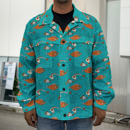 Fish And Jellyfish Pattern Print Men's Shirt Jacket