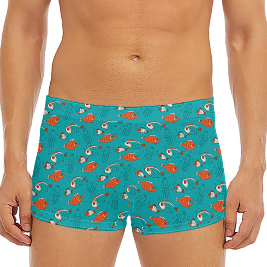 Fish And Jellyfish Pattern Print Men's Short Boxer Briefs