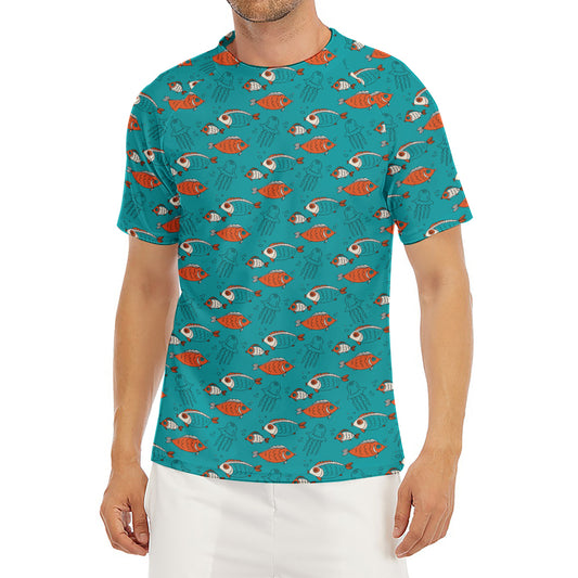 Fish And Jellyfish Pattern Print Men's Short Sleeve Rash Guard
