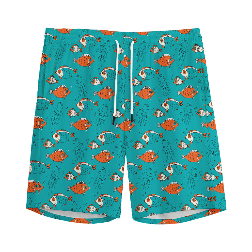 Fish And Jellyfish Pattern Print Men's Sports Shorts
