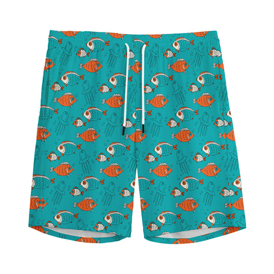 Fish And Jellyfish Pattern Print Men's Sports Shorts