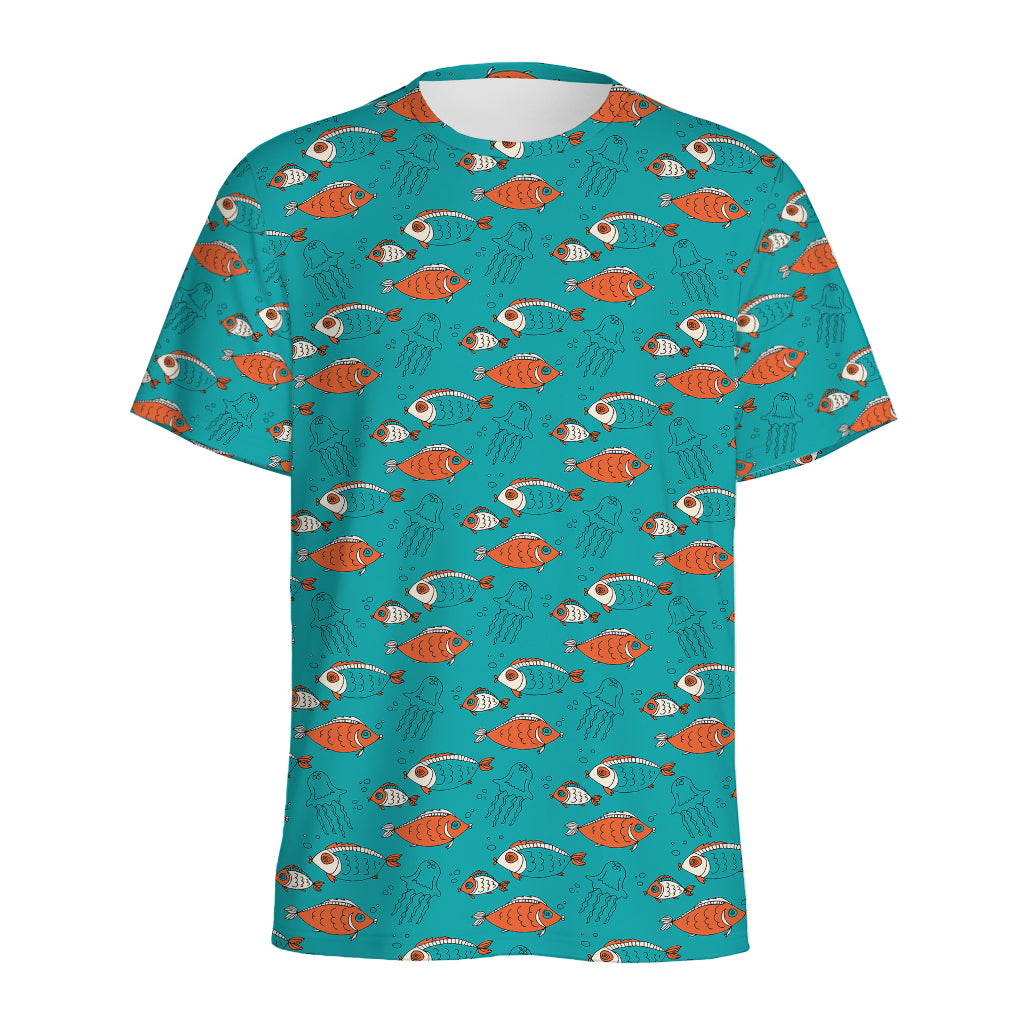 Fish And Jellyfish Pattern Print Men's Sports T-Shirt