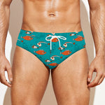 Fish And Jellyfish Pattern Print Men's Swim Briefs