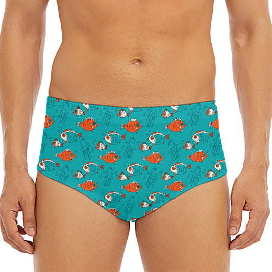 Fish And Jellyfish Pattern Print Men's Triangle Swim Briefs