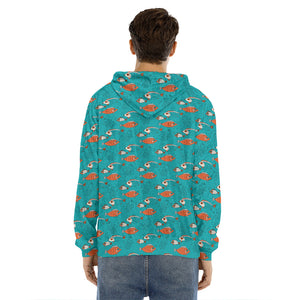 Fish And Jellyfish Pattern Print Men's Velvet Pullover Hoodie