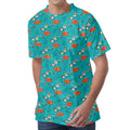 Fish And Jellyfish Pattern Print Men's Velvet T-Shirt