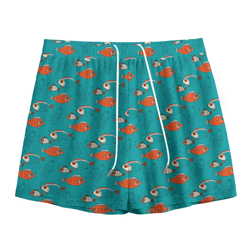 Fish And Jellyfish Pattern Print Mesh Shorts