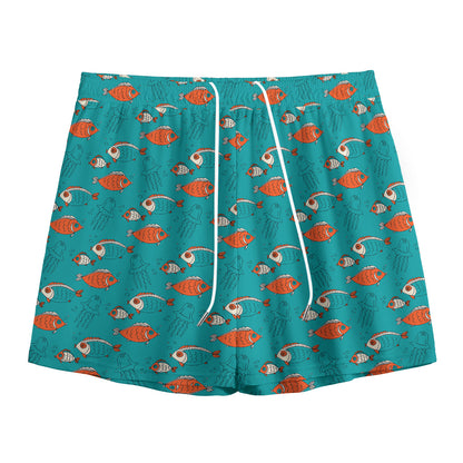 Fish And Jellyfish Pattern Print Mesh Shorts