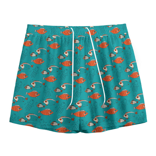 Fish And Jellyfish Pattern Print Mesh Shorts