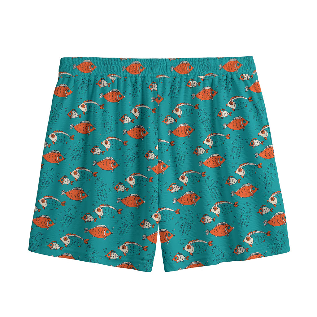 Fish And Jellyfish Pattern Print Mesh Shorts