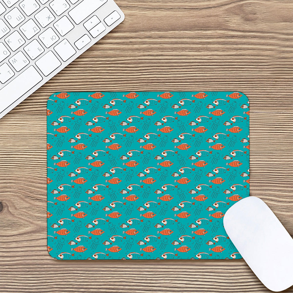 Fish And Jellyfish Pattern Print Mouse Pad