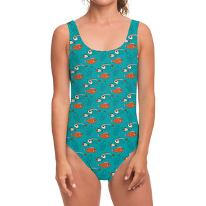 Fish And Jellyfish Pattern Print One Piece Swimsuit