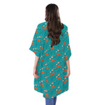 Fish And Jellyfish Pattern Print Open Front Beach Cover Up