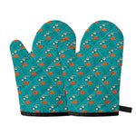 Fish And Jellyfish Pattern Print Oven Mitts