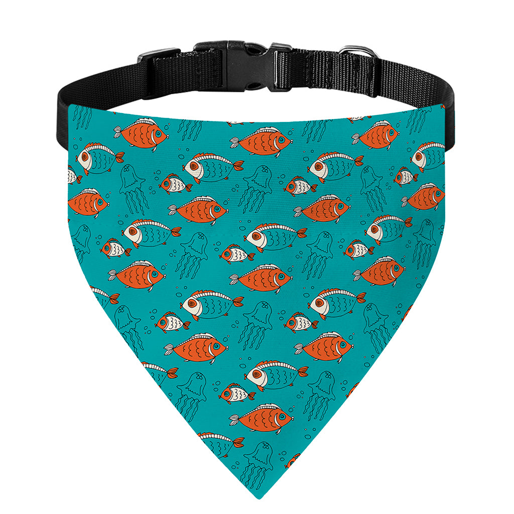 Fish And Jellyfish Pattern Print Over The Collar Dog Bandana